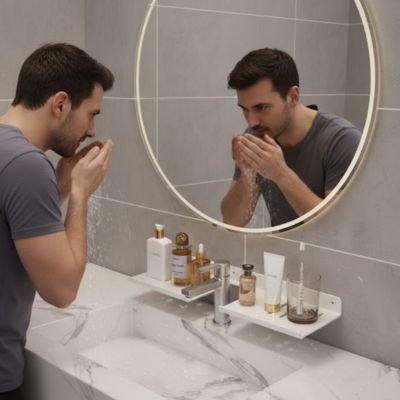 Étagère salle de bain blanche à ventouse en fer très joli séparation pour robinet 