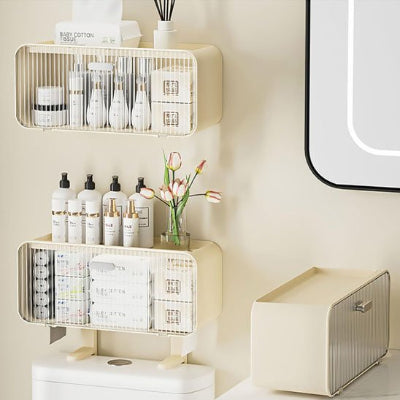 etagere salle de bain esthétique beige avec couvercle transparent