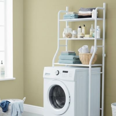 Étagère salle de bain fonctionnelle blanche pour poser au dessus de la machine à laver, sur pied