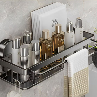 Etagère salle de bain gris foncé rectangulaire avec ventouse, support suspendu en aluminium, organisateur design