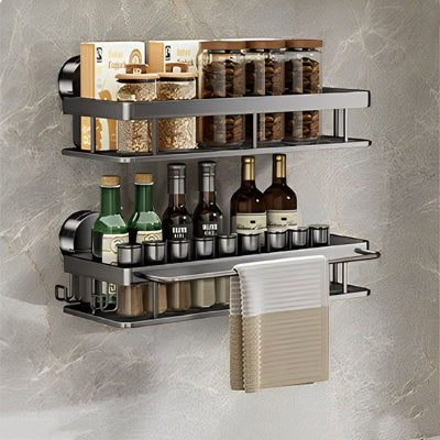 Etagère salle de bain sans perceuse, ventouse, support suspendu en aluminium, simple organisateur gris foncé rectangulaire