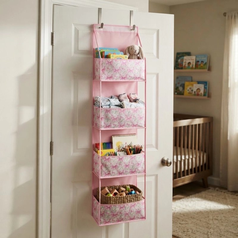 Etagere suspendue à crochet pour porte rose transparent 