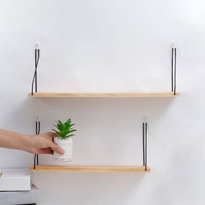 étagères en bois salle de bain avec accroches ventouse et suspension en fer