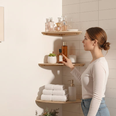 étagères en bois salle de bain, d'angle robustes, belles 