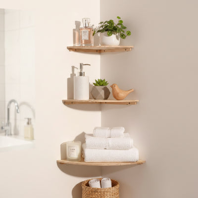 étagères en bois salle de bain , d'angle robustes et belles, peu encombrantes