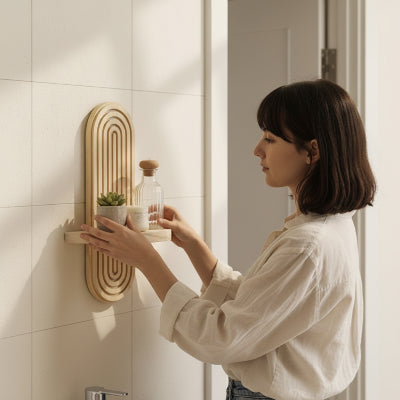 étagères en bois salle de bain  murales géométriques, style bohême, robuste 