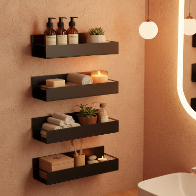 étagères salle de bain magnétiques noires longues rectangle , et large