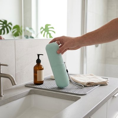 étui à brosse à dents, avec un trou d'aération, bleu