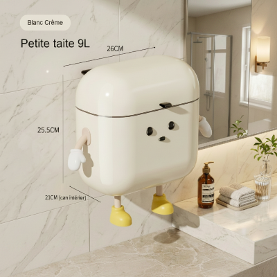 grande poubelle blanche mural en forme d airpods avec mesures et specifications