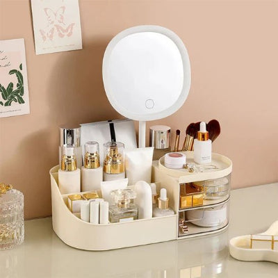 maquillage organisateur blanc, Bouton tactile unique directement sur la surface du miroir