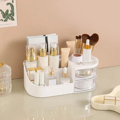 maquillage organisateur blanc, Deux tiroirs superposés coulissants et transparents.