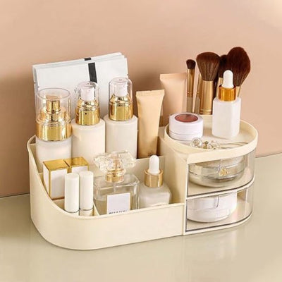 maquillage organisateur Deux tiroirs superposés coulissants et transparents, blanc 