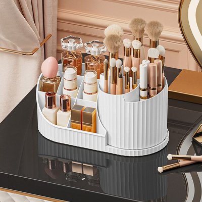 Organisateur de maquillage, blanc, grand rangement de cosmétiques rotatif 