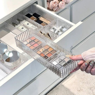 Organisateur maquillage transparents pour tiroir, rectangle, tailles différentes