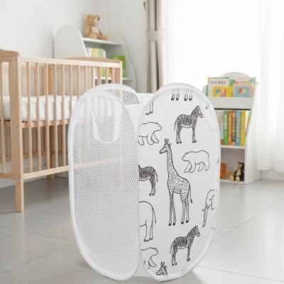 Panier à linge blanc en filet très fin et solide, pliable, motif girafe 