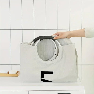 Panier à linge blanc Grand panier pliable avec grande poignée rondes en inox, panier pour vêtements sales imperméable