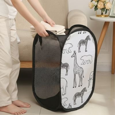Panier à linge en filet très fin et solide, pliable, noir, motif girafe 
