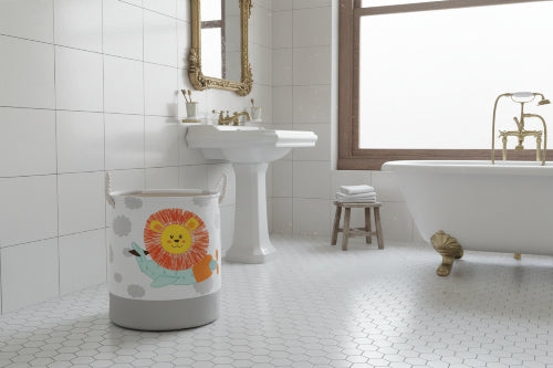 Panier à linge en tissu pliant en lin, avec poignée, motif lion, organisateur de rangement