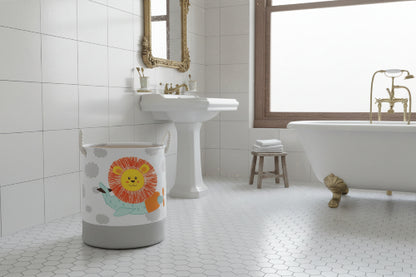Panier à linge en tissu pliant en lin, avec poignée, motif lion, organisateur de rangement