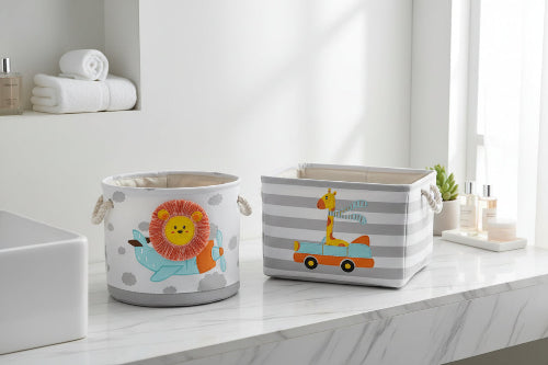 Panier à linge en tissu pliant en lin, avec poignée, organisateur de rangement, motif lion