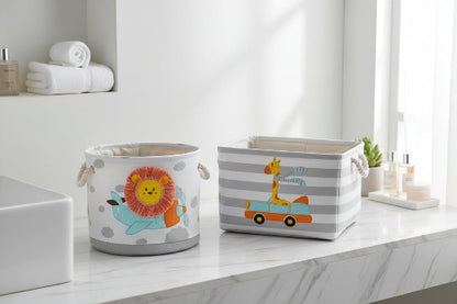 Panier à linge en tissu pliant en lin, avec poignée, organisateur de rangement, motif lion