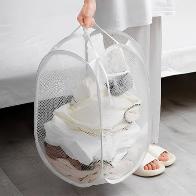 panier à linge filet de rangement blanc pliable et léger
