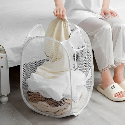 panier à linge filet de rangement léger et pliable blanc 