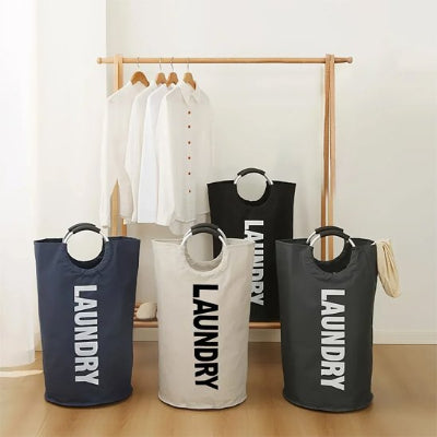 Panier à linge Grand panier pliable avec grande poignée rondes en inox, panier pour vêtements sales imperméable