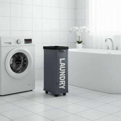 panier a linge gris foncé pour espace étroit avec roulettes
