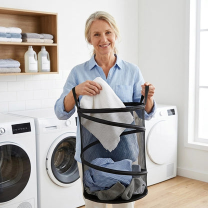 Panier à linge pliable cylindrique portable et léger 