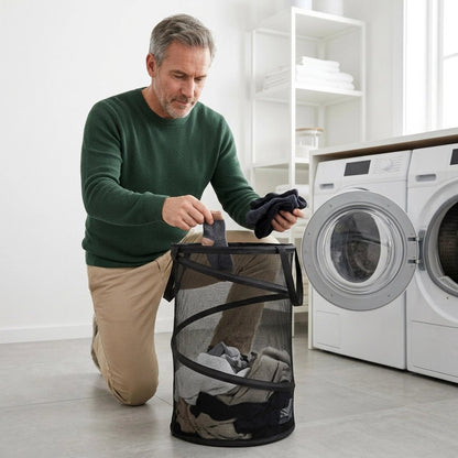 Panier à linge pliable cylindrique pratique pour un tri rapide 