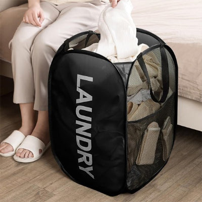 Panier à linge pliable en filet noir 