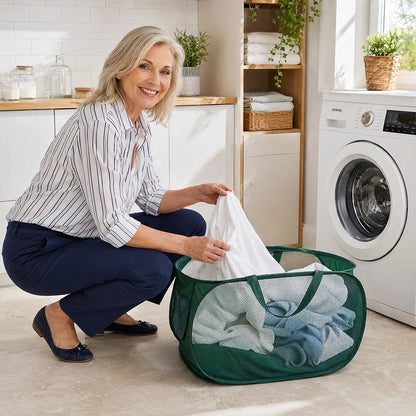 Panier à linge pliable en filet pour salle de bain vert foncé 