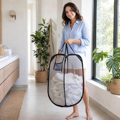 Panier à linge pliable filet transparent pratique pour le tri et la respiration