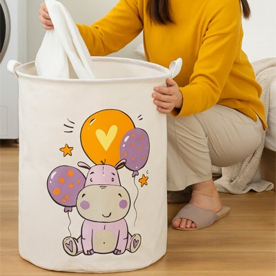 Panier à linge pliable grand panier en toile de dessin animé motif hippo