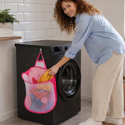 Panier à linge pliable pop-up pratique et compact rose suspendu