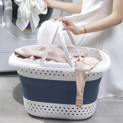 Panier à linge Pliable, pour la Maison, grand format, tout en plastique, bande bleu foncé