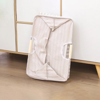 Panier à linge pliable rectangle beige à rayures