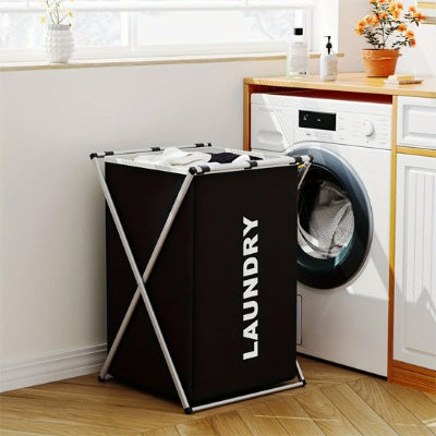 Panier a linge pliable sur pied croisés, noir