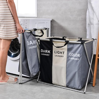Panier a linge pliable trois sections de tri, tricolore, grand format