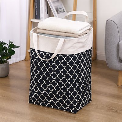 Panier a linge sac à linge sale noir motifs blancs