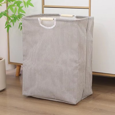 Panier à linge sale aux rayures verticales léger beige et blanc