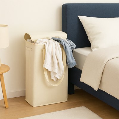 Panier à linge sale beige rectangle haut, grand volume, détachable, rangement pour vêtements, pliable
