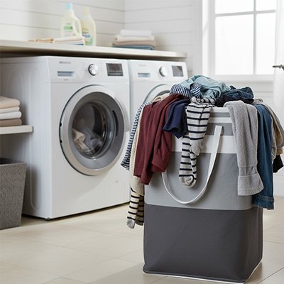 Panier à linge sale grande anses tricolore ton gris 