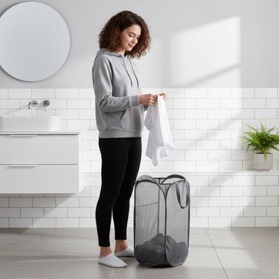 Panier à linge sale pliable en rond, filet portable 
