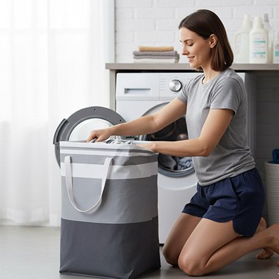 Panier à linge sale pliable ton gris tricolore