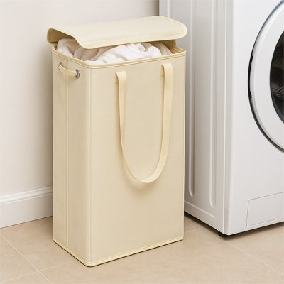 Panier à linge sale rectangle haut , grand volume, détachable, rangement pour vêtements beige pliable