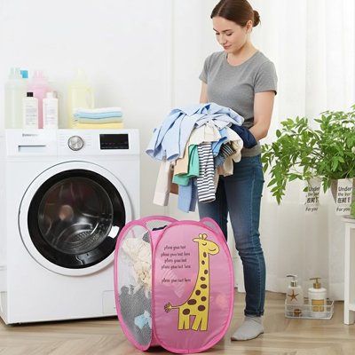 Panier à linge sale rose squelette ventilé pliable 