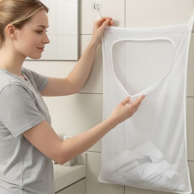 Panier à linge sale suspendu au-dessus de la porte blanc souple forme rectangulaire