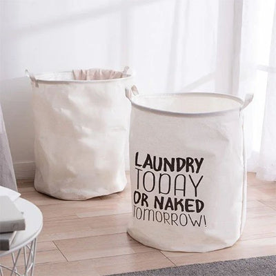 Panier à linge tissu coton lin pliable motif écriture landry 